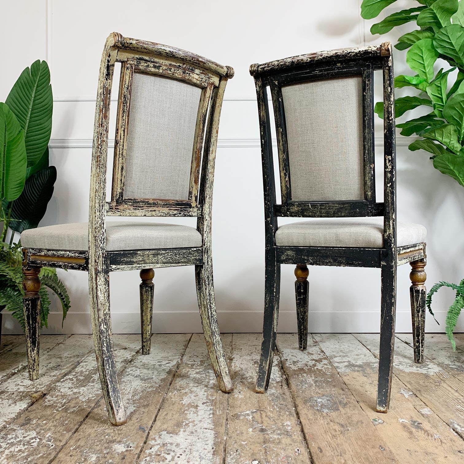 Pair of Black & Gold Regency Caned Dining Chairs 6