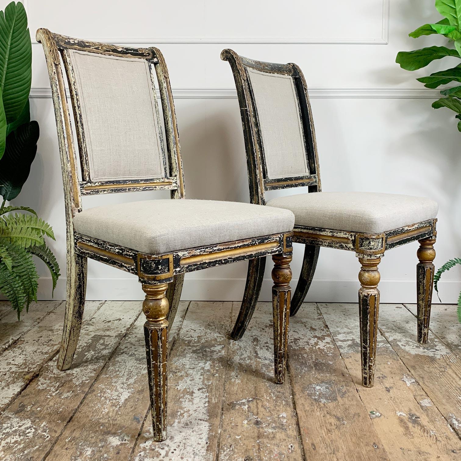 Pair of Black & Gold Regency Caned Dining Chairs 8