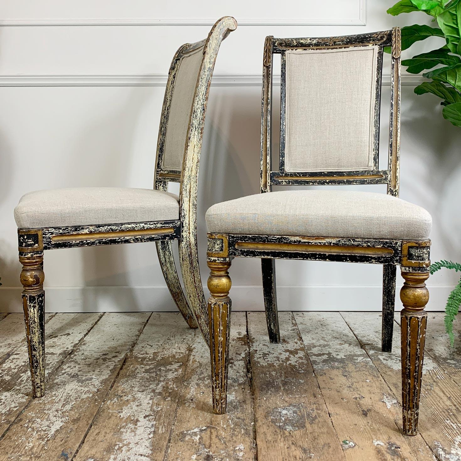 Pair of Black & Gold Regency Caned Dining Chairs 9
