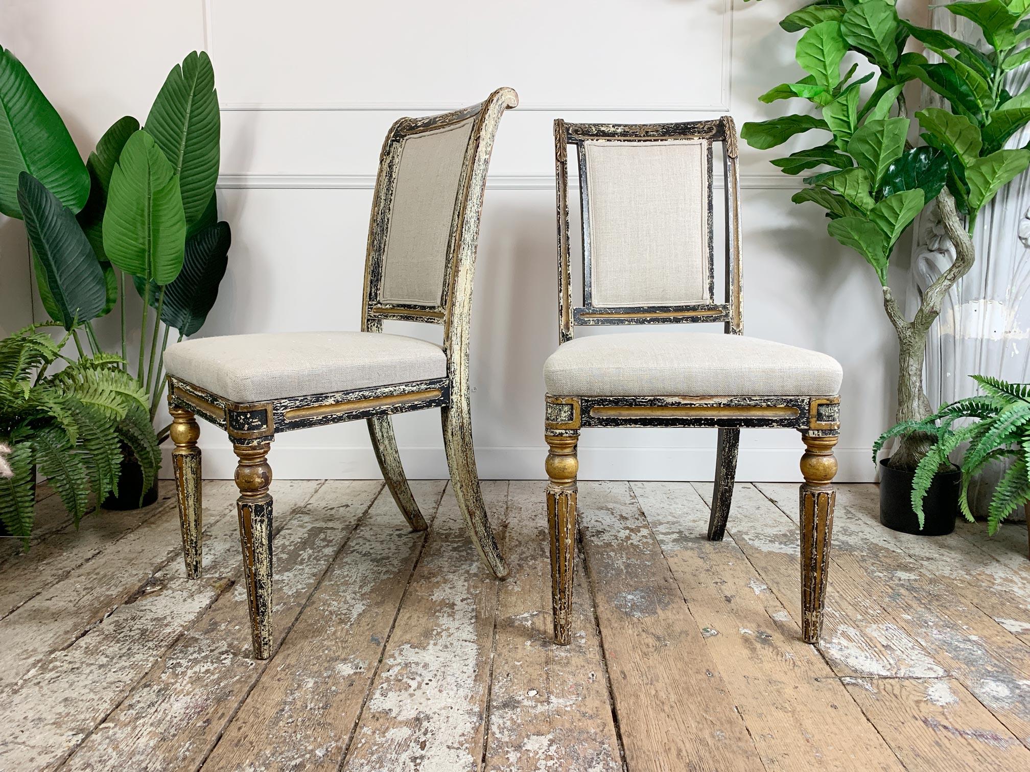 Early 19th Century Pair of Black & Gold Regency Caned Dining Chairs