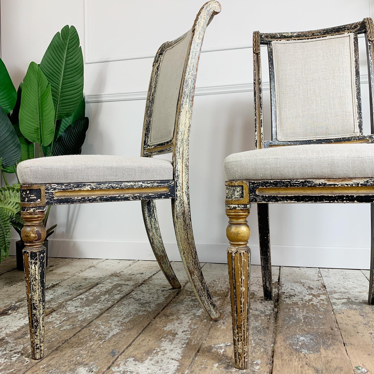 Pair of Black & Gold Regency Caned Dining Chairs 1