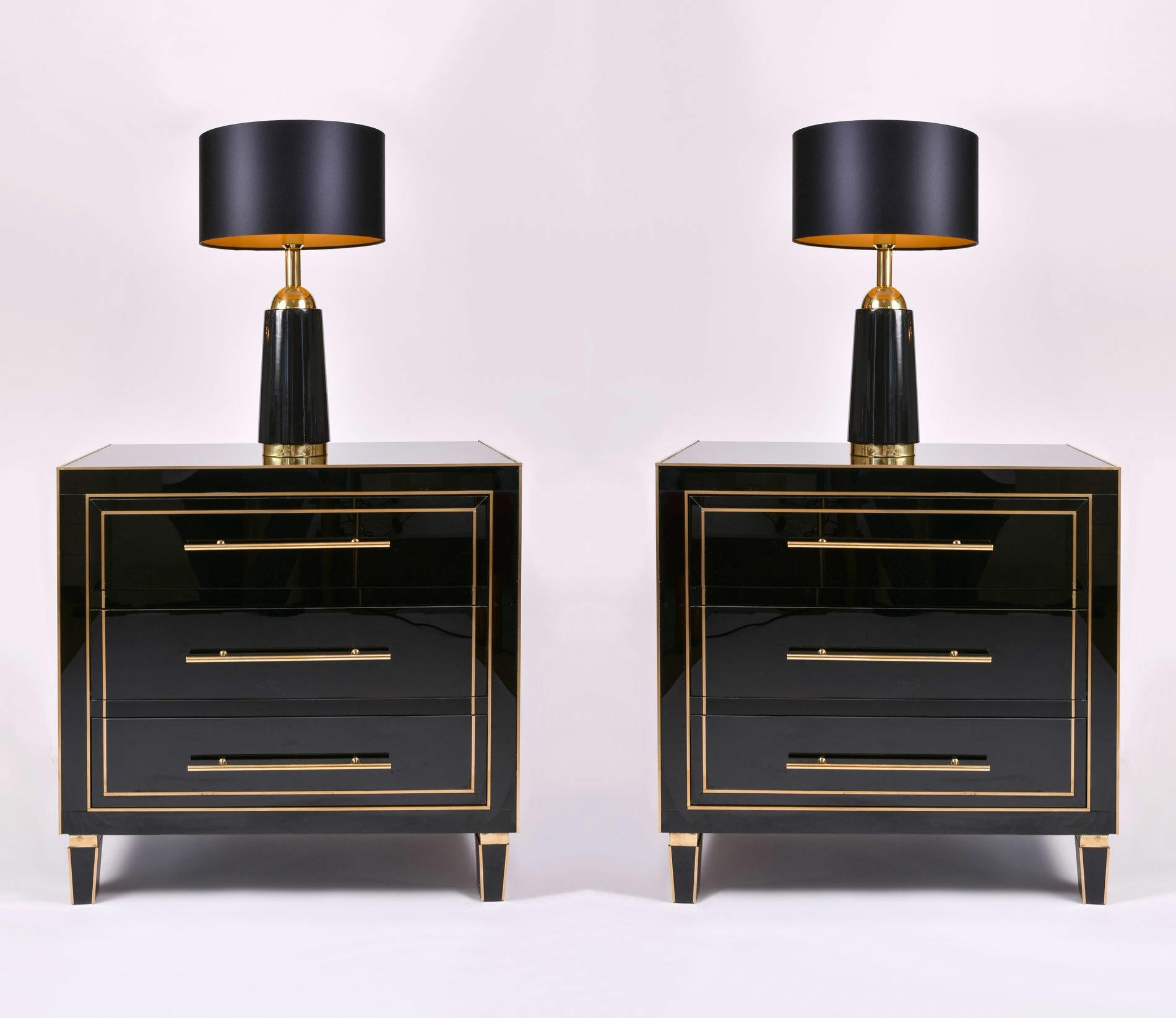 Mid-Century Modern Pair of Black Glass and Brass 1960s Swedish Table Lamps by Bergboms