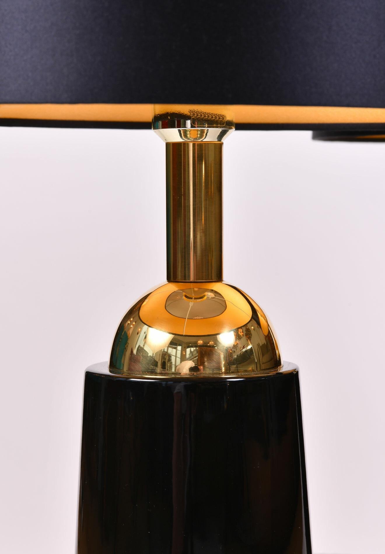 Mid-20th Century Pair of Black Glass and Brass 1960s Swedish Table Lamps by Bergboms