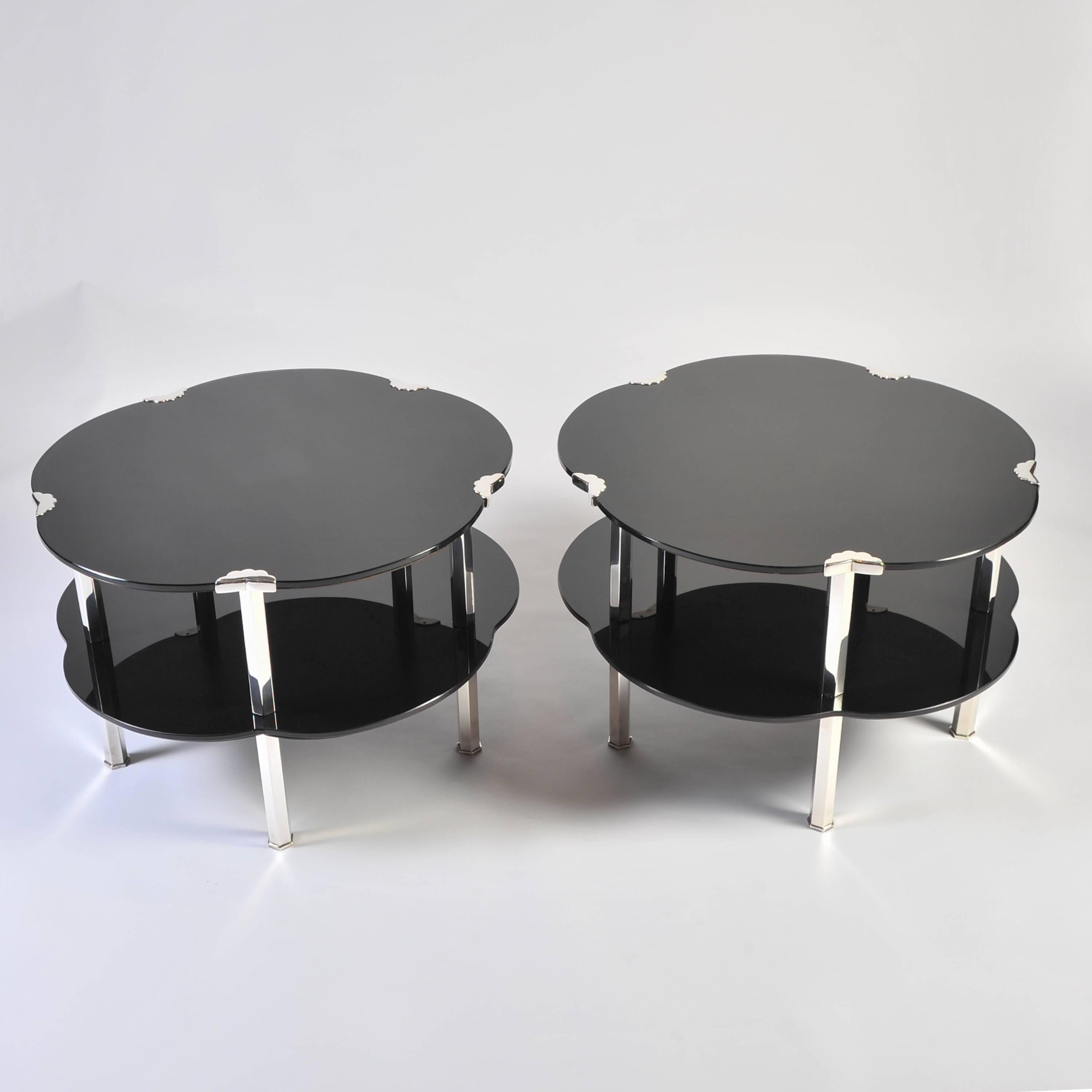 Mid-20th Century Pair of Black Glass and Silver 1930s French Japonaise 