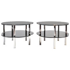 Pair of Black Glass and Silver 1930s French Japonaise "Cloud" Tables