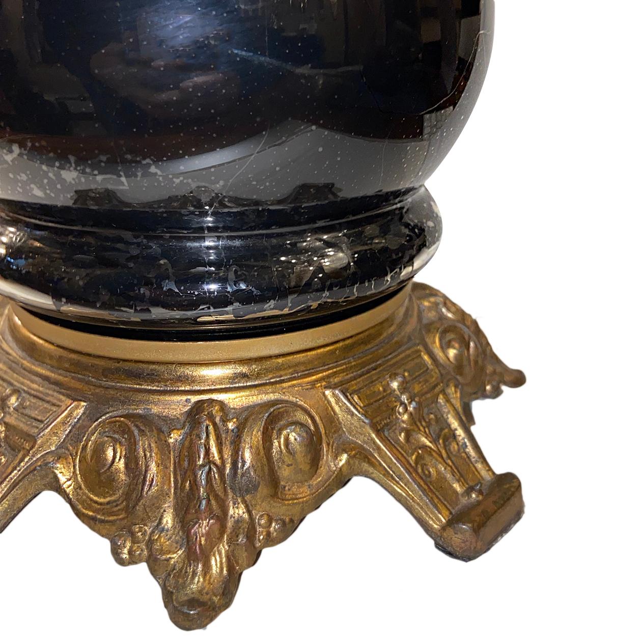 French Pair of Black Glass Lamps