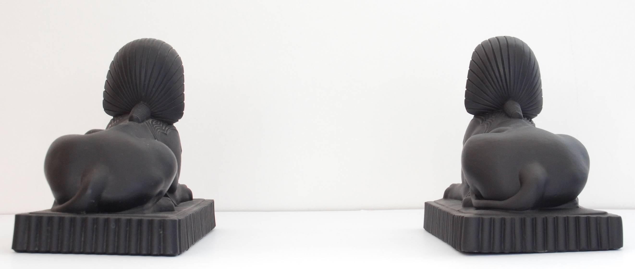 Neoclassical Revival Pair of Black Glass Sphinxes, Molineaux & Webb, circa 1875 For Sale