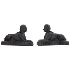 Pair of Black Glass Sphinxes, Molineaux & Webb, circa 1875