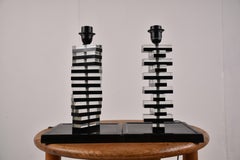 Pair of Black Glass Table Lamps, 1990s