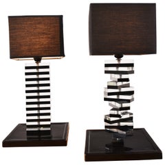 Pair of Black Glass Table Lamps, 1990s