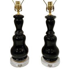 Pair of Black Glass Table lamps