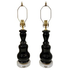 Pair of Black Glass Table lamps