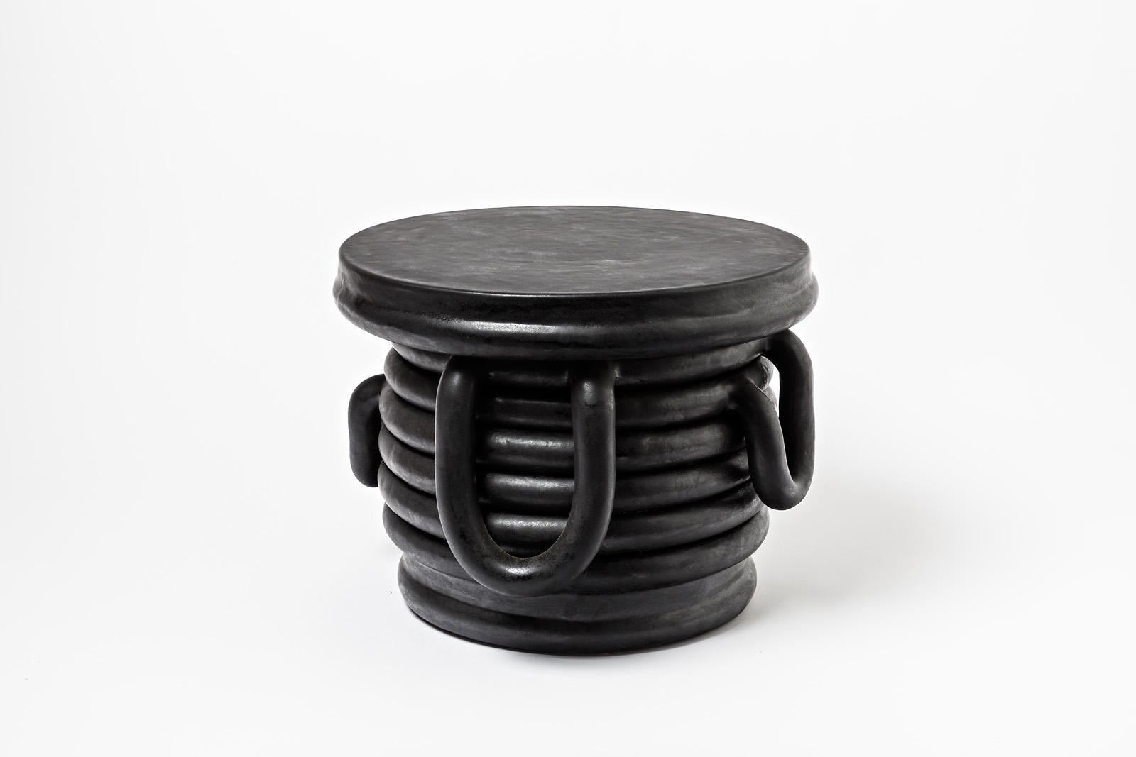 Pair of Black Glazed Stoneware Bedside Tables by Clémentine Dupré, 2021 In New Condition For Sale In Saint-Ouen, FR