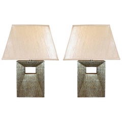 Pair of Black/Gold Cut Out Base Lamps, Italy, Contemporary
