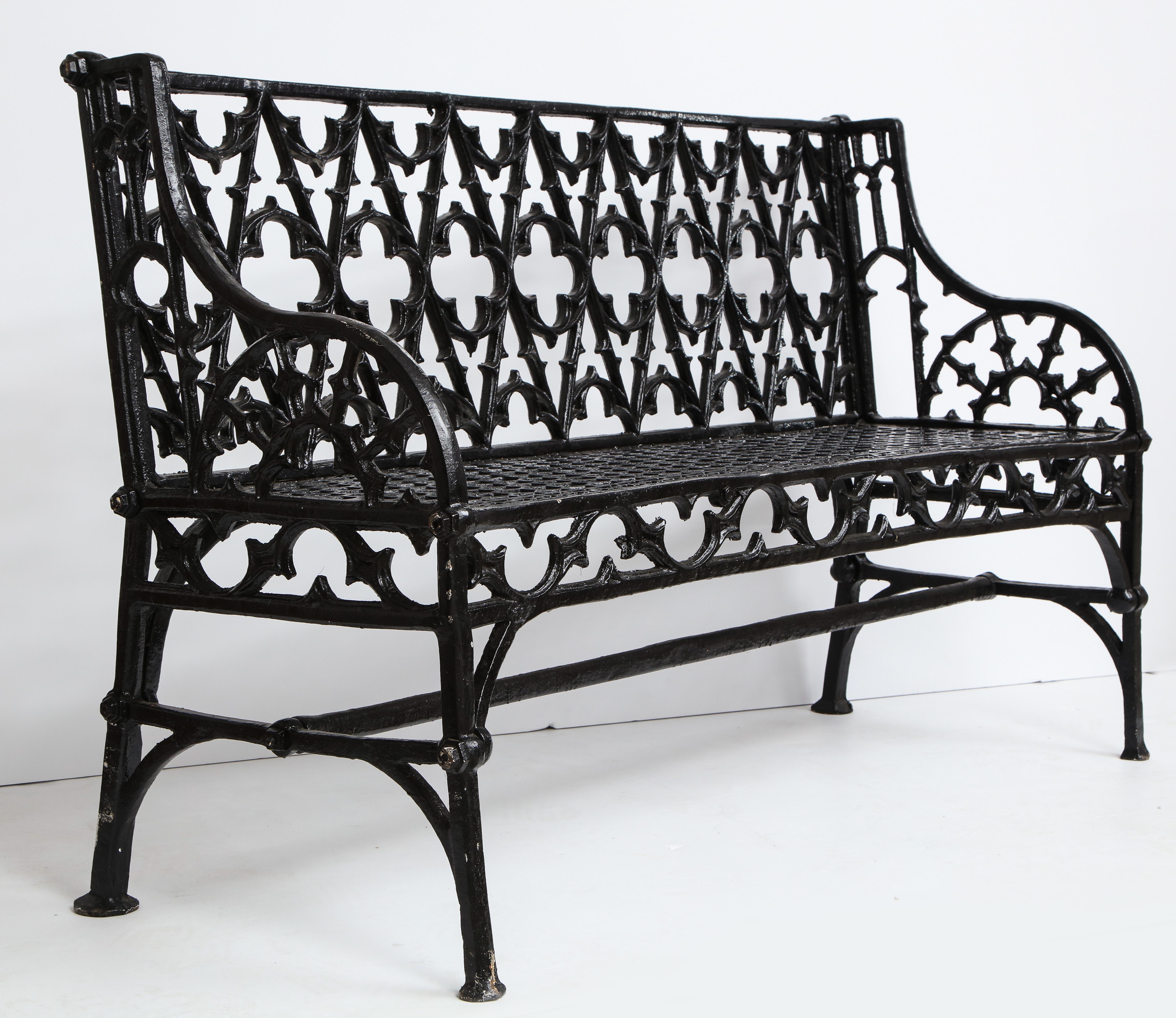 Pair of Black Gothic Style Cast Iron Benches 6