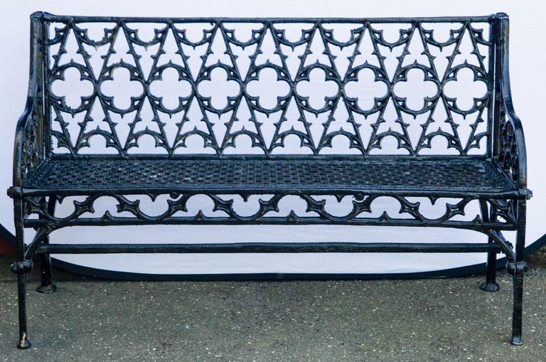 Pair of Black Gothic Style Cast Iron Benches For Sale at 1stdibs