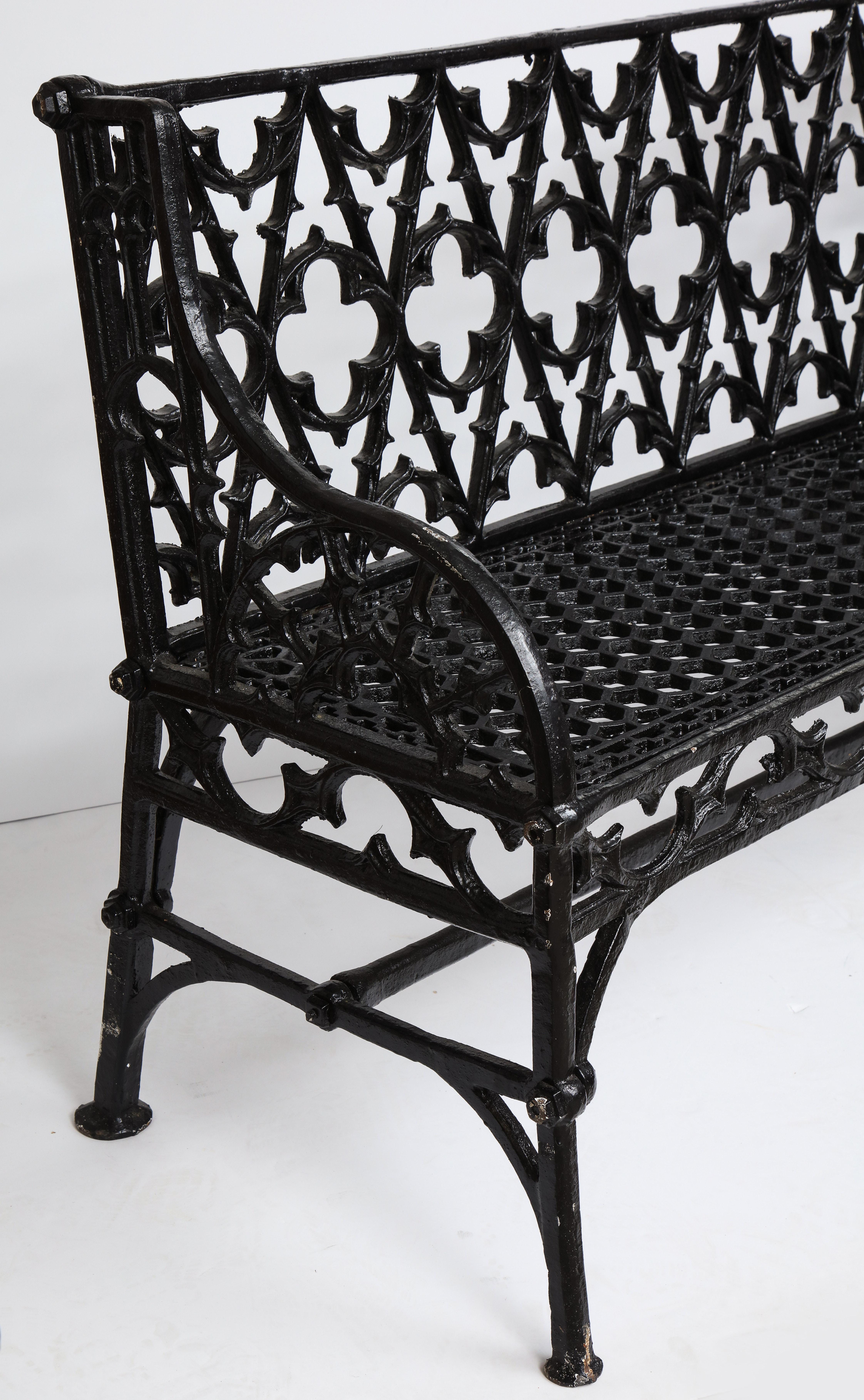 20th Century Pair of Black Gothic Style Cast Iron Benches