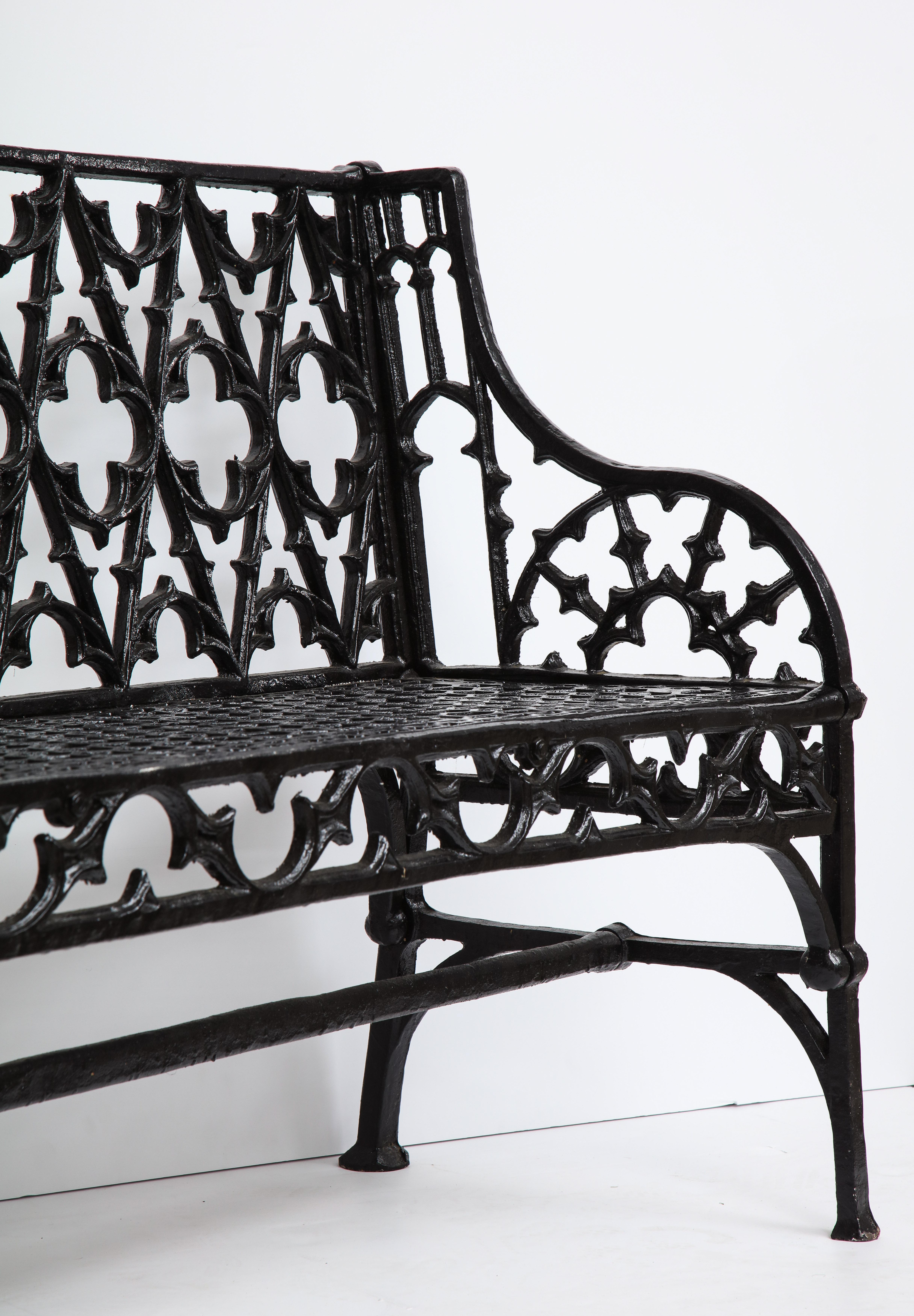 Pair of Black Gothic Style Cast Iron Benches 3