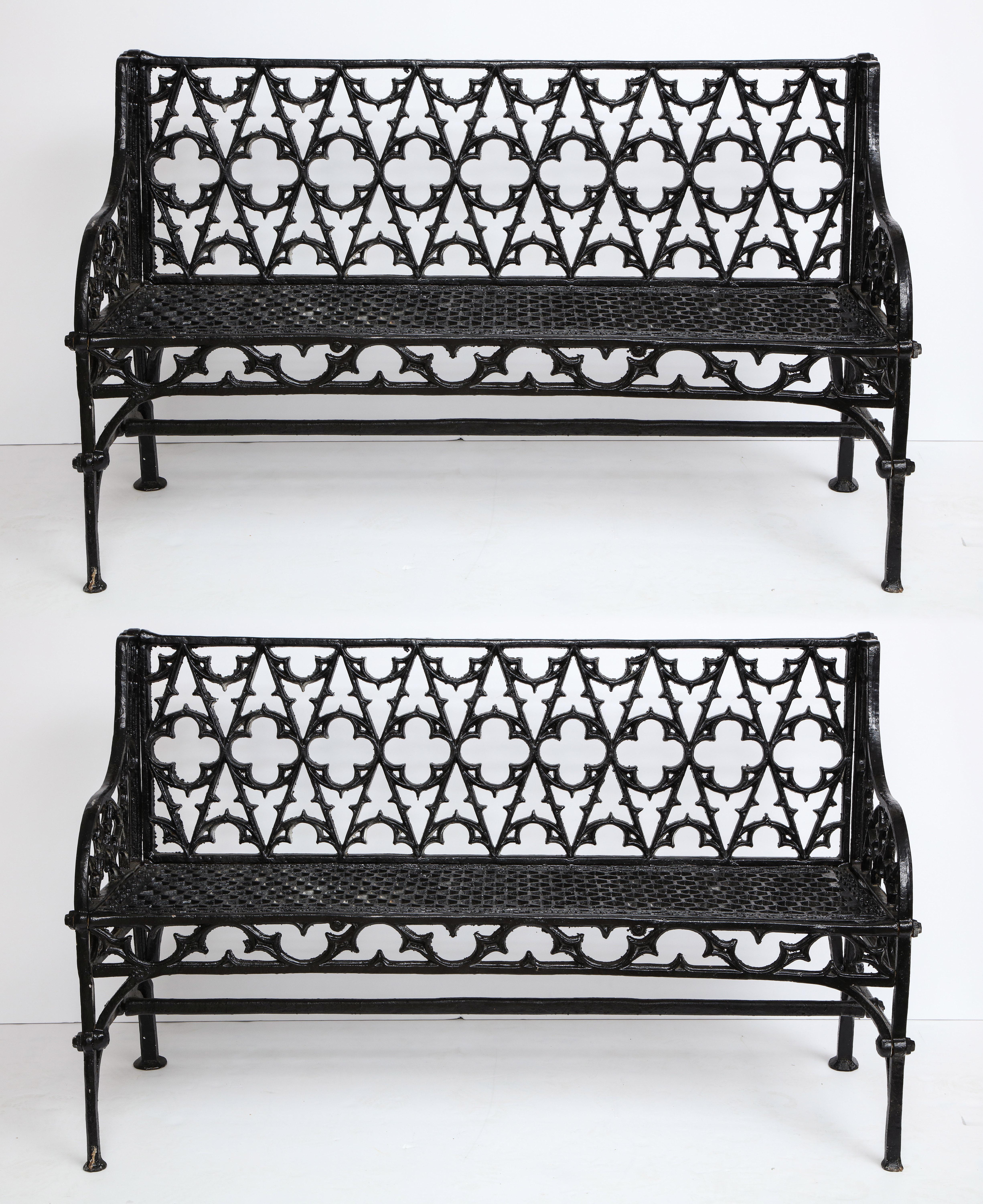 Pair of Black Gothic Style Cast Iron Benches 5