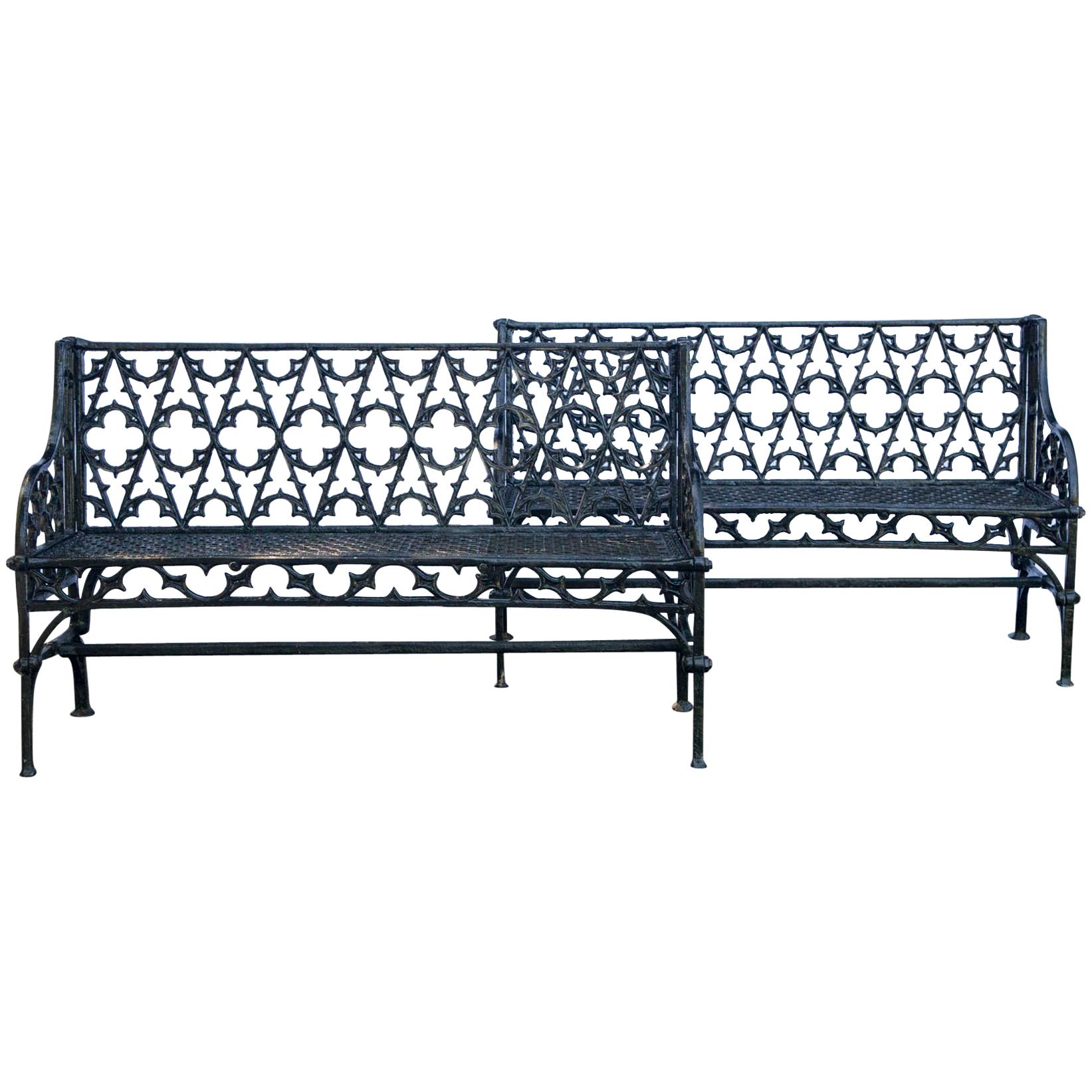Pair of Black Gothic Style Cast Iron Benches
