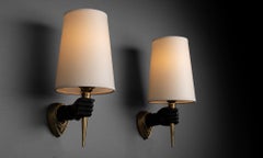 Pair of Black Hand Wall Lights in the style of Andre Arbus, France circa 1960