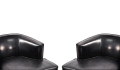 Pair of Black Leather Harvey Probber Swivel Lounge Chairs