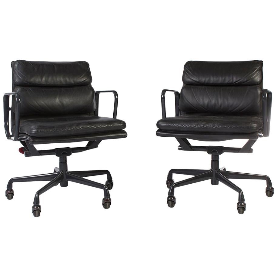 Pair of Black Herman Miller Original Eames EA435 ‘Soft Pad’ Desk Aluminum Chair