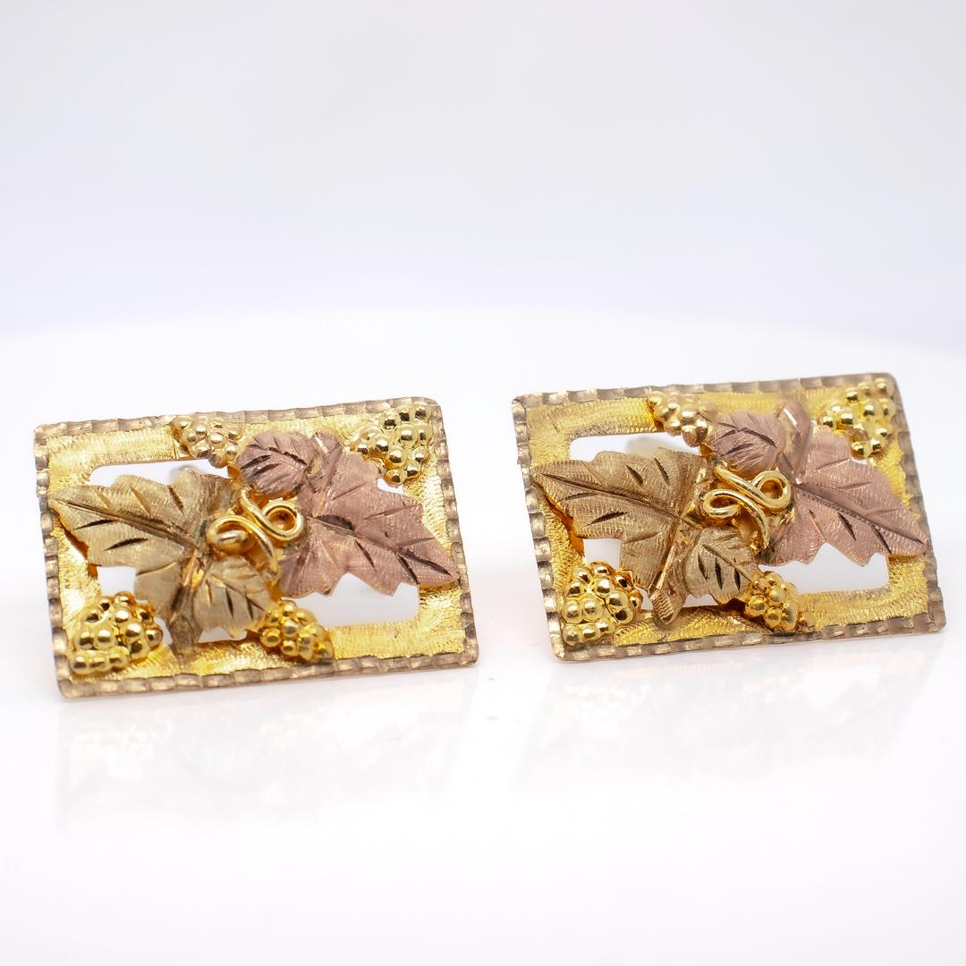 Pair of Black Hills Gold Grape Leaf Yellow & Pink Gold Cufflinks by Landstrom's For Sale 2