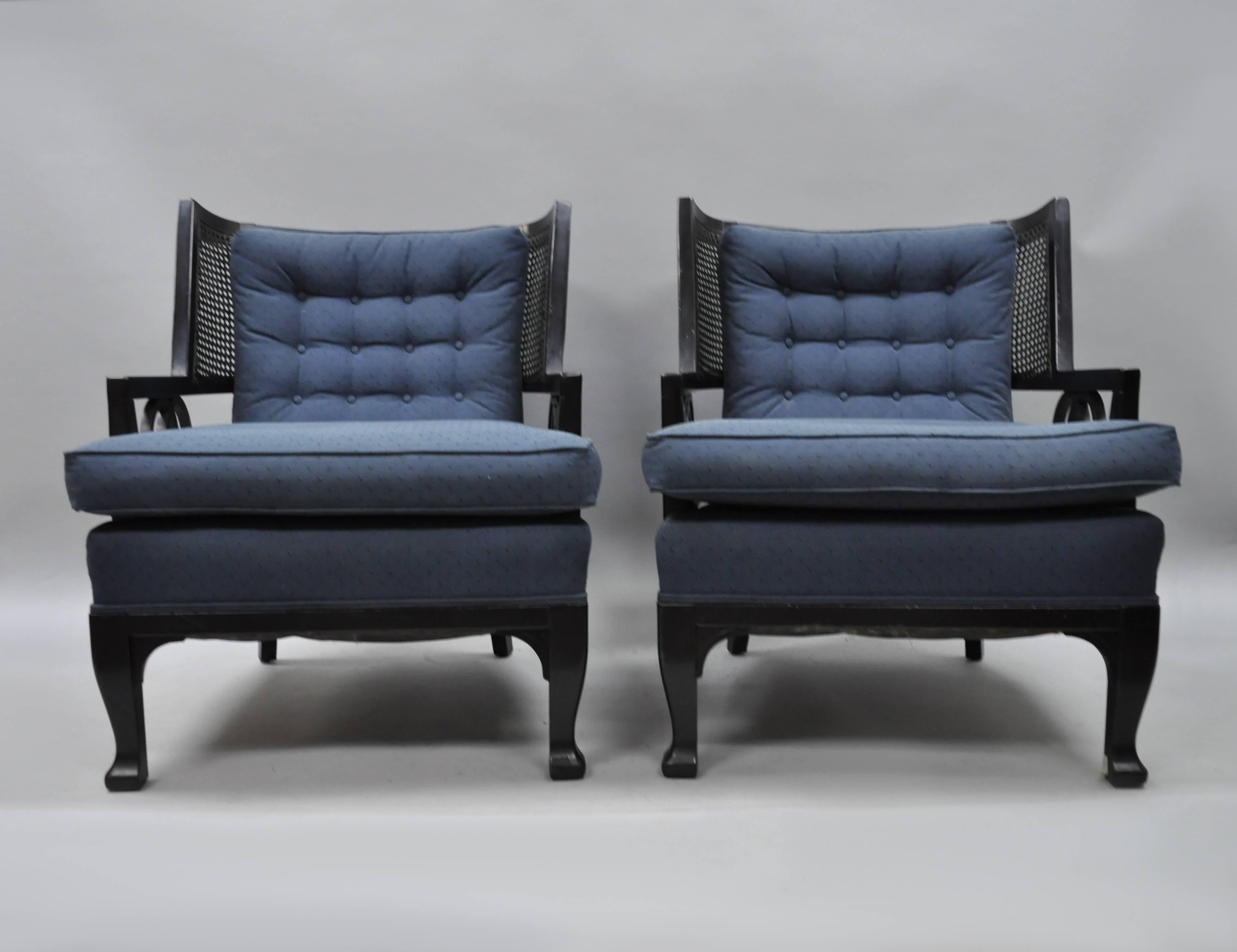 Pair of Black Hollywood Regency Lounge Chairs in the Baker Michael Taylor Style 6
