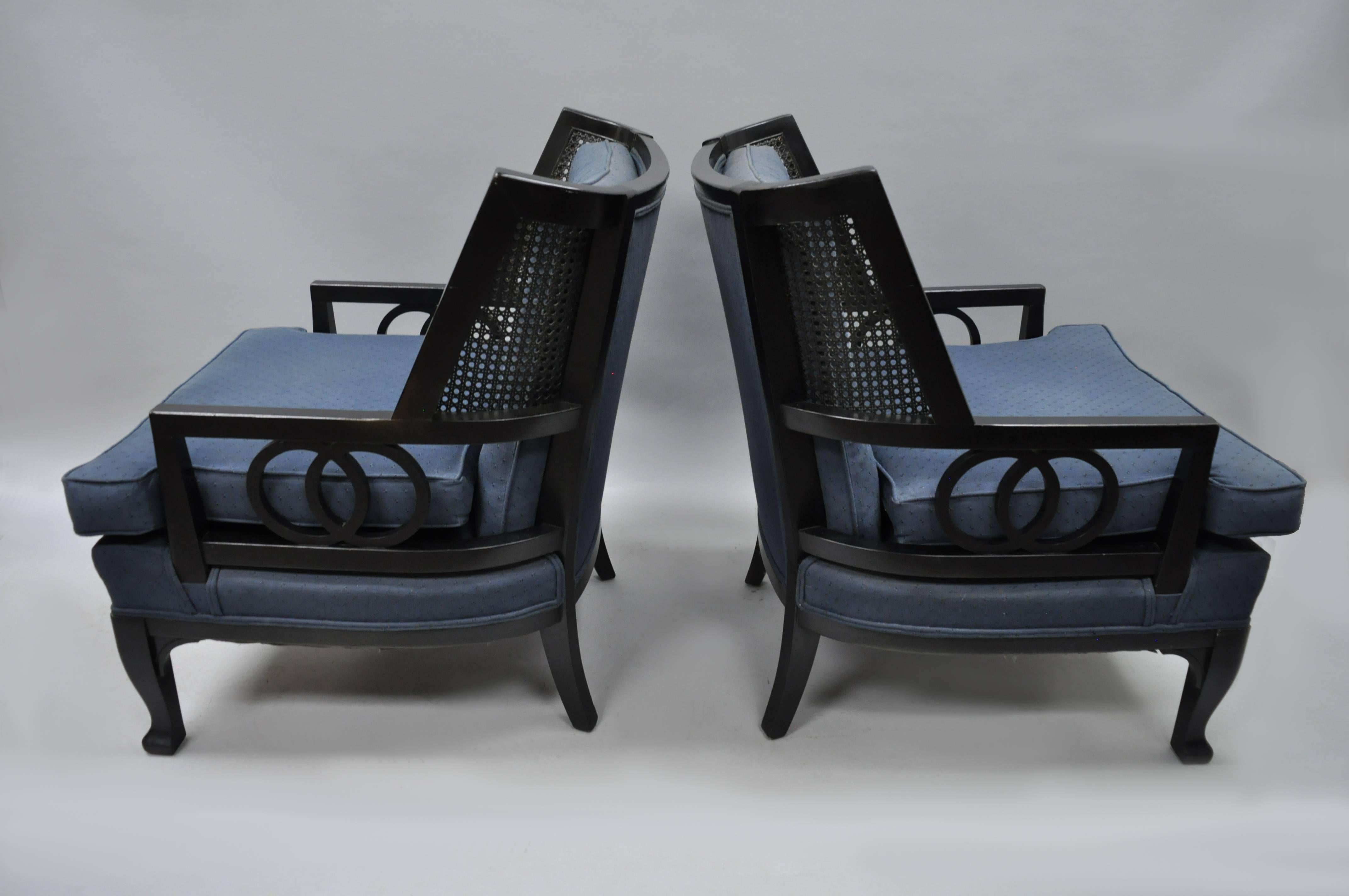 American Pair of Black Hollywood Regency Lounge Chairs in the Baker Michael Taylor Style