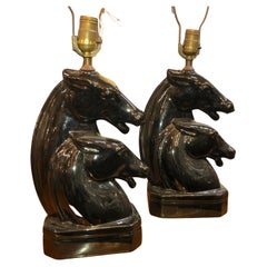 Pair of Black Horse Glazed Lamps