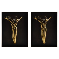Paire de boîtes d'ombres en laiton et aluminium à iris noir, style contemporain