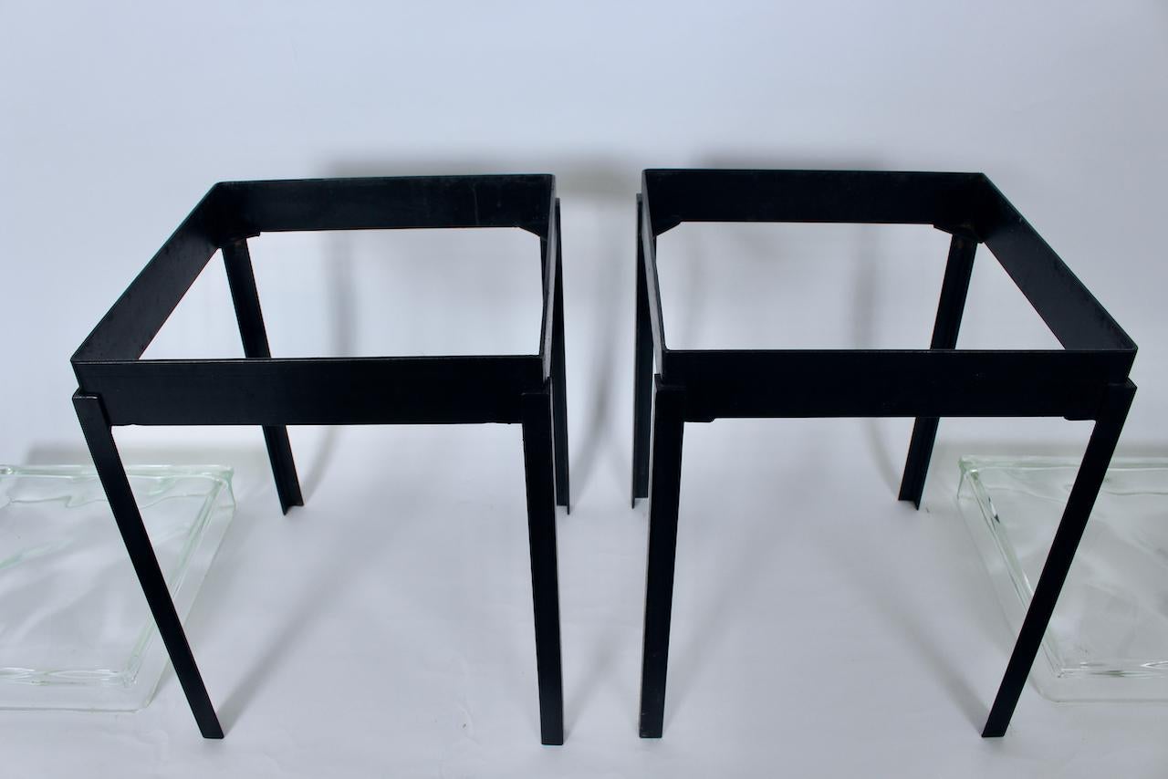 Pair of Ice Block Glass & Black Iron Occasional Tables, Coffee Tables For Sale 3