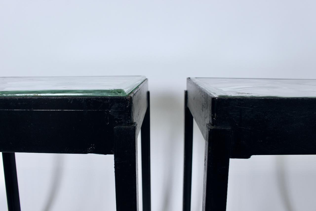 Pair of Ice Block Glass & Black Iron Occasional Tables, Coffee Tables For Sale 5