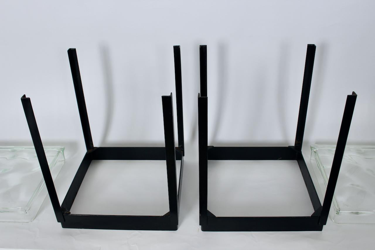 Pair of Ice Block Glass & Black Iron Occasional Tables, Coffee Tables For Sale 12