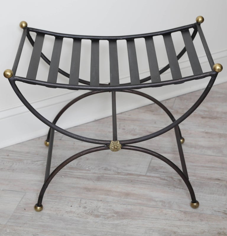 Pair of Black Iron Campaign Style Benches at 1stdibs