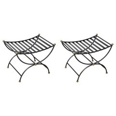 Pair of Black Iron Campaign Style Benches