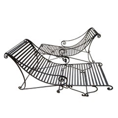 Pair of Black Iron Chaise Lounge Chairs