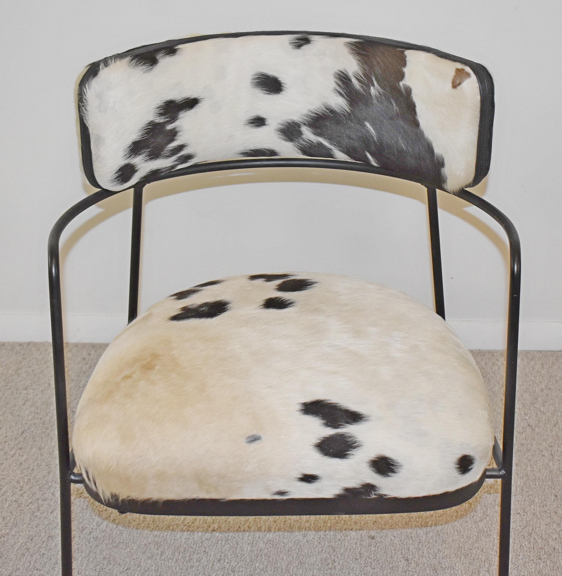 Pair of Black Iron Cowhide Occasional Chairs In Good Condition For Sale In Toledo, OH