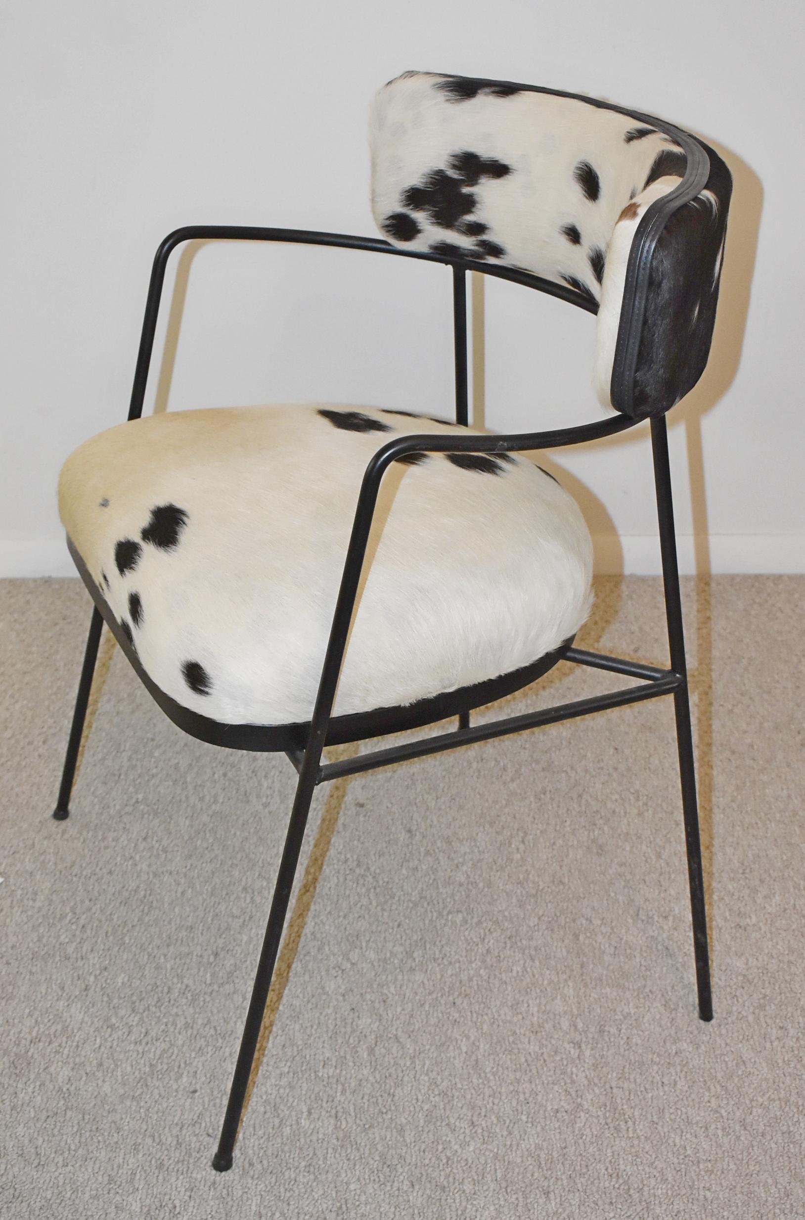 20th Century Pair of Black Iron Cowhide Occasional Chairs For Sale