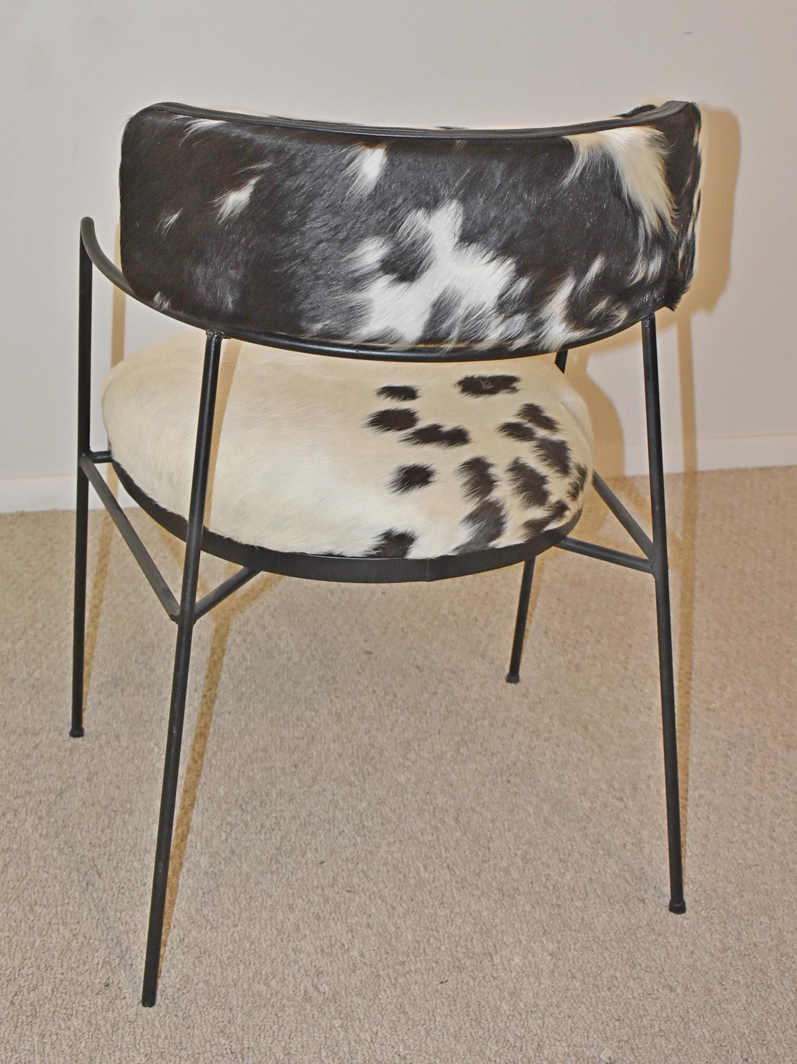 Pair of Black Iron Cowhide Occasional Chairs For Sale 1
