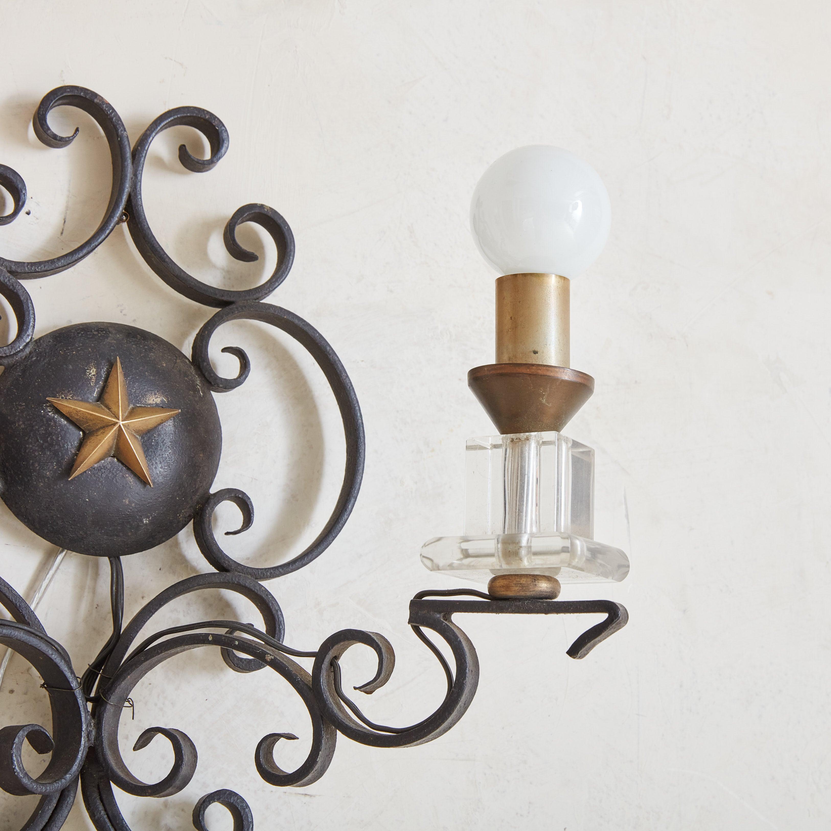 Black Iron + Glass Wall Sconce, France 1950s - 2 Available For Sale 5