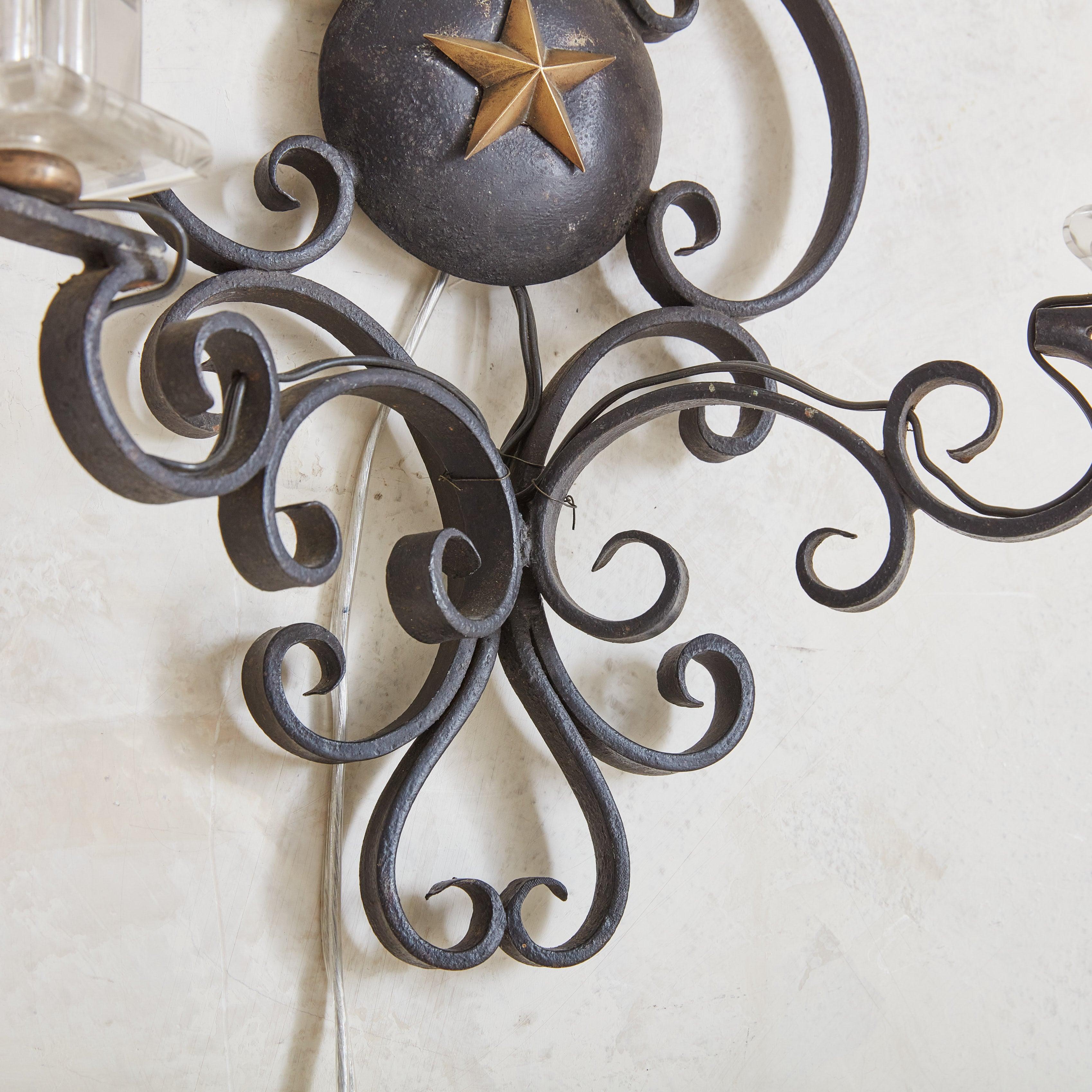 Black Iron + Glass Wall Sconce, France 1950s - 2 Available For Sale 6