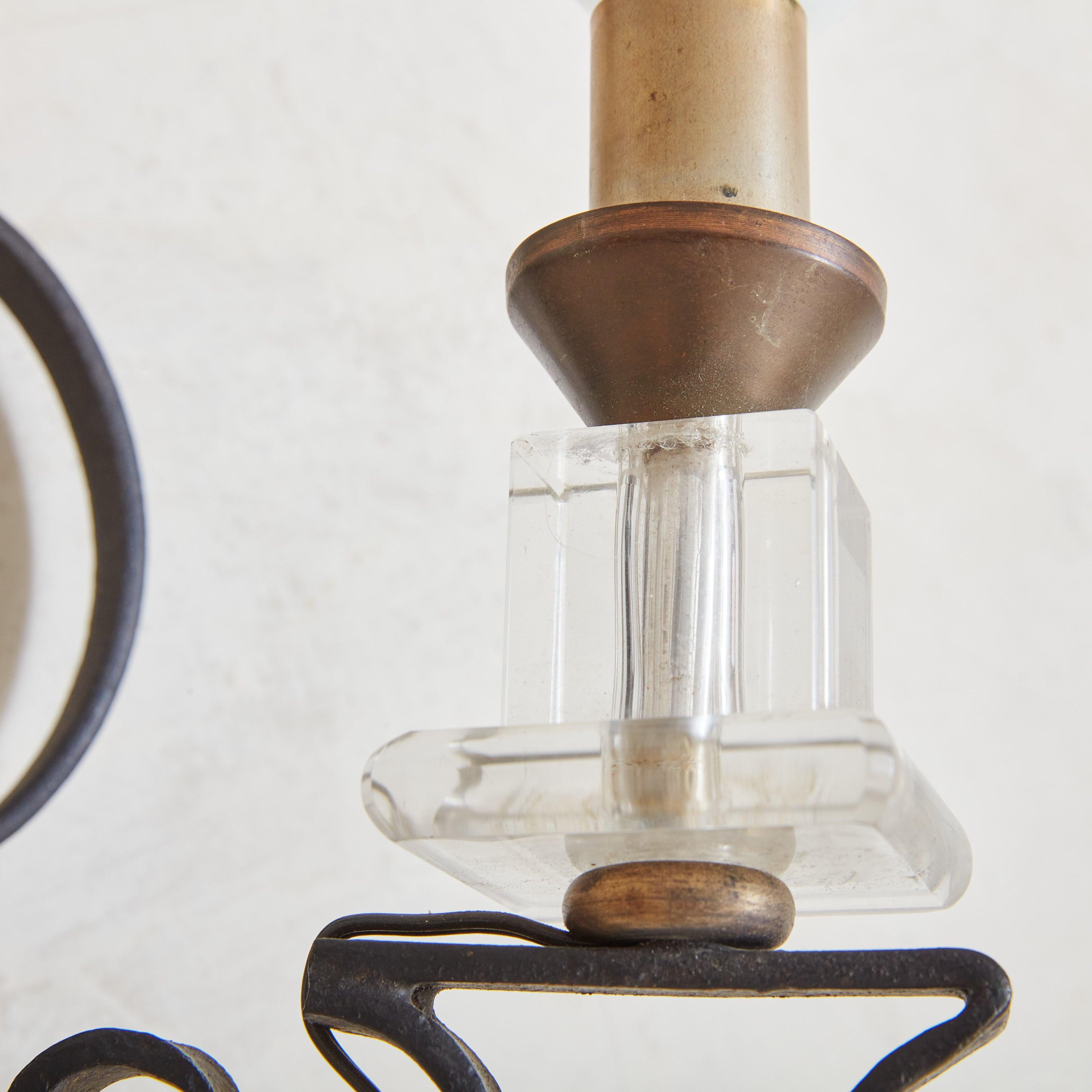 Black Iron + Glass Wall Sconce, France 1950s - 2 Available In Good Condition For Sale In Chicago, IL