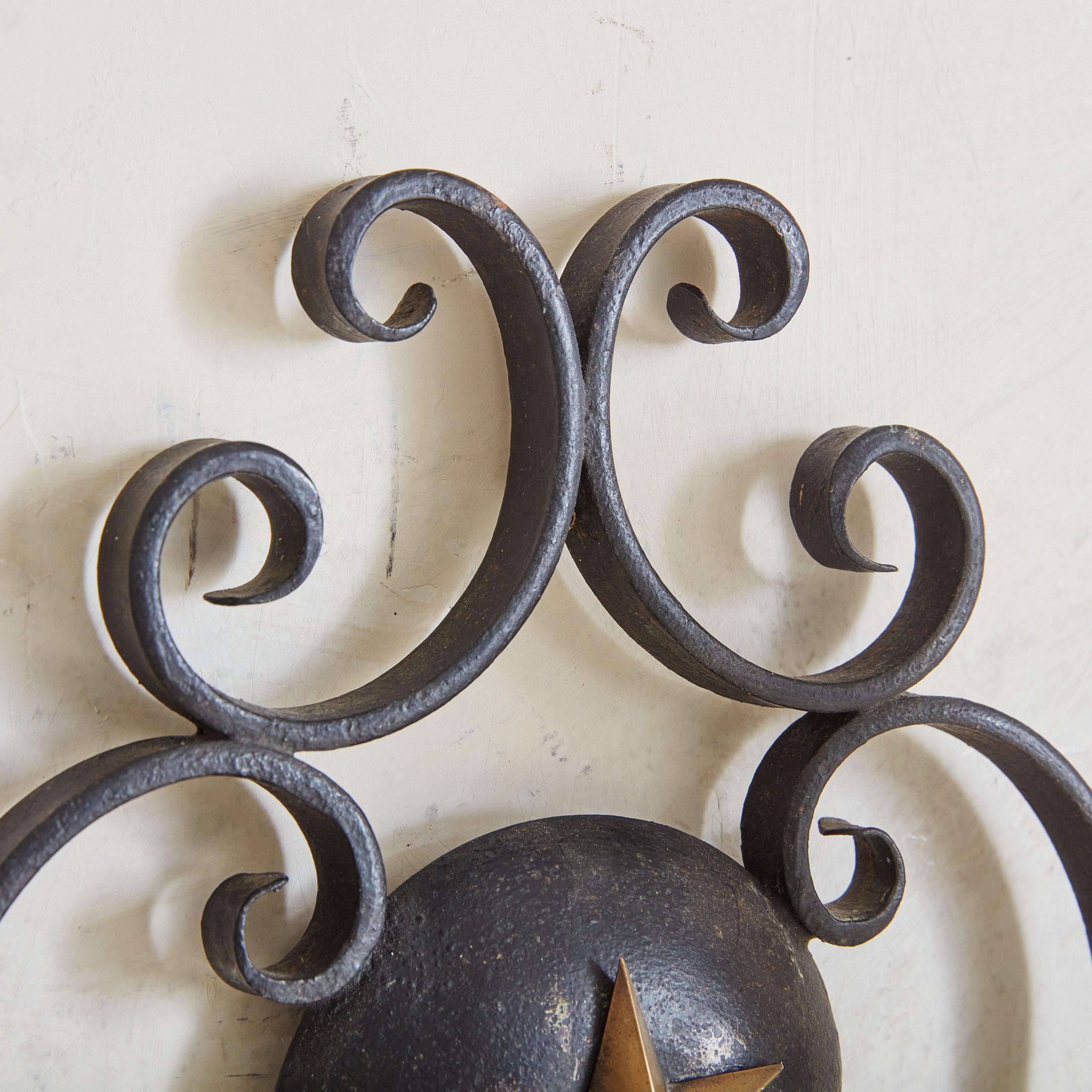 Black Iron + Glass Wall Sconce, France 1950s - 2 Available For Sale 1