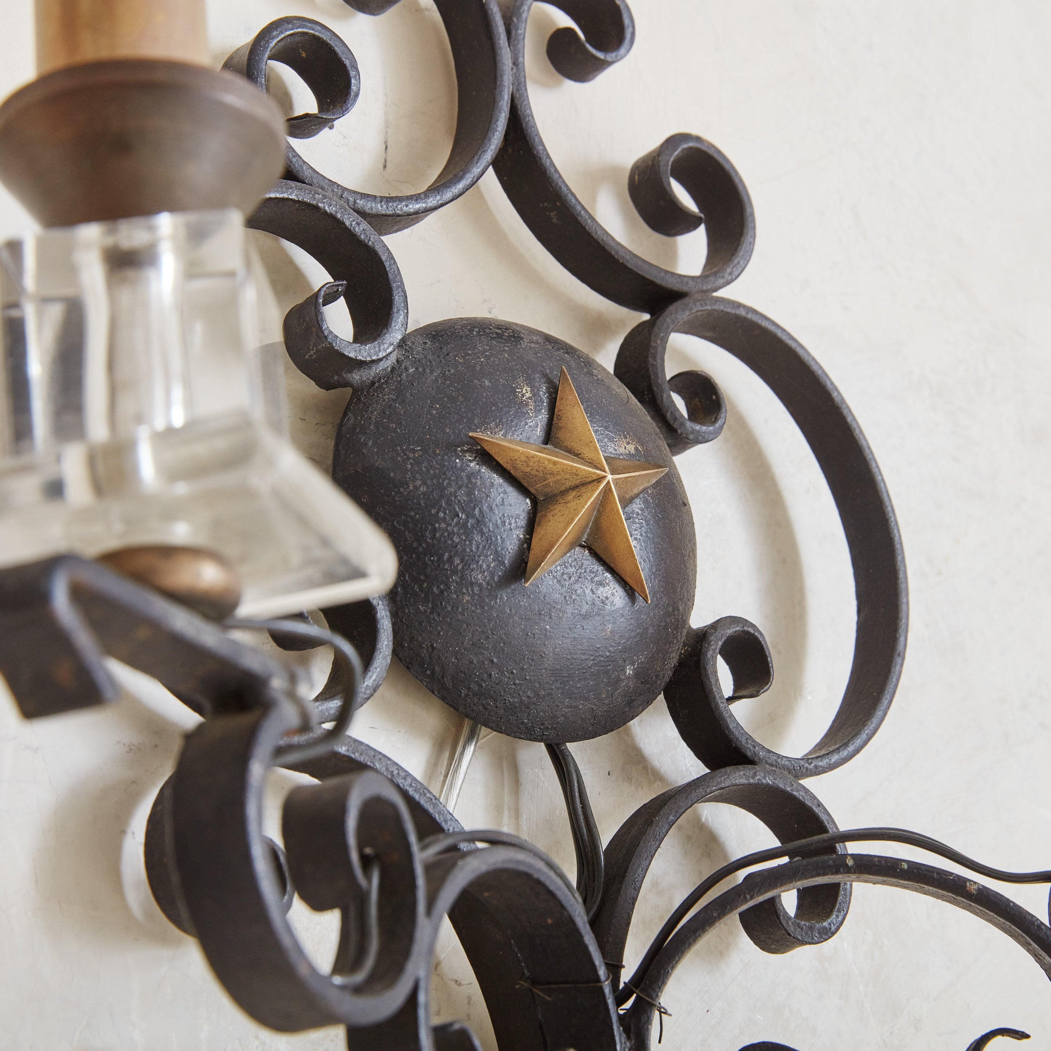 Black Iron + Glass Wall Sconce, France 1950s - 2 Available For Sale 2