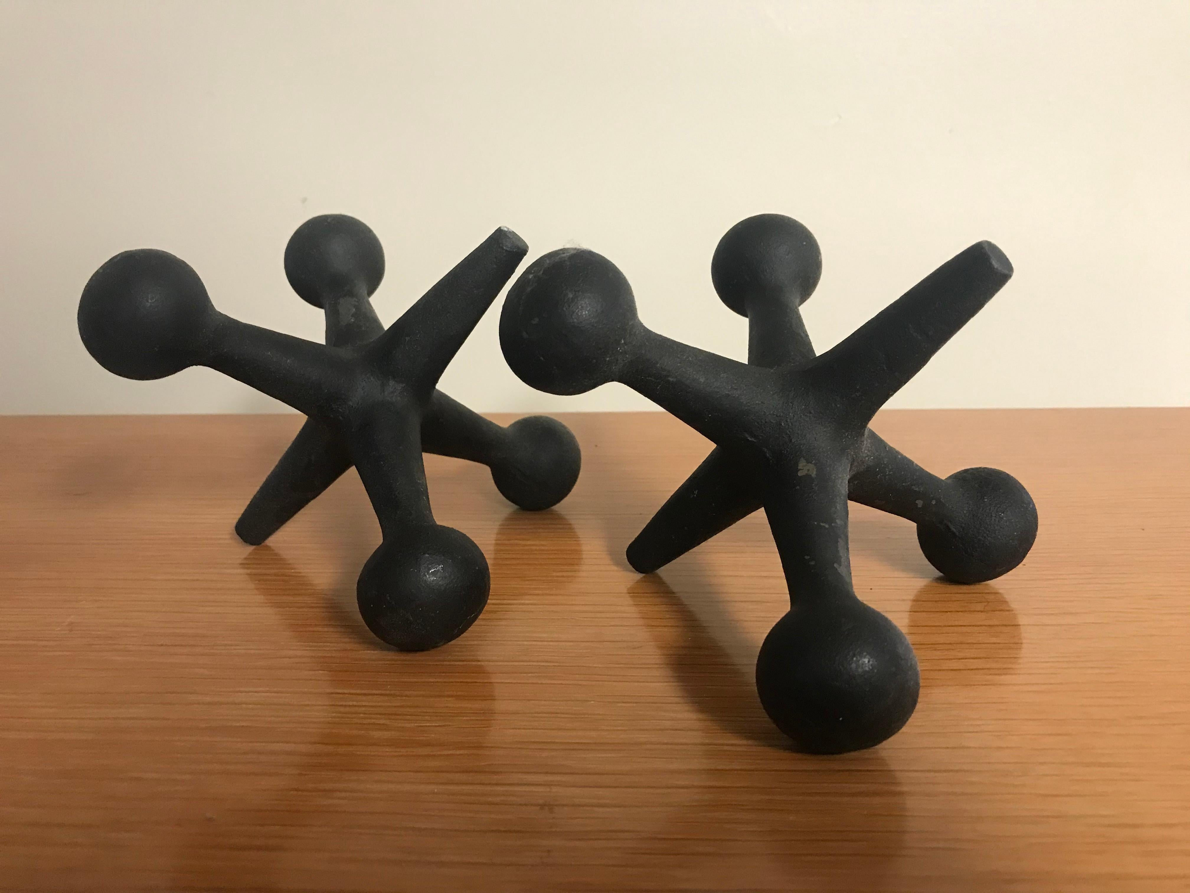 Pair of Black Iron Pop Art 1960s Jacks Bookends by Bill Curry for Design Line 5