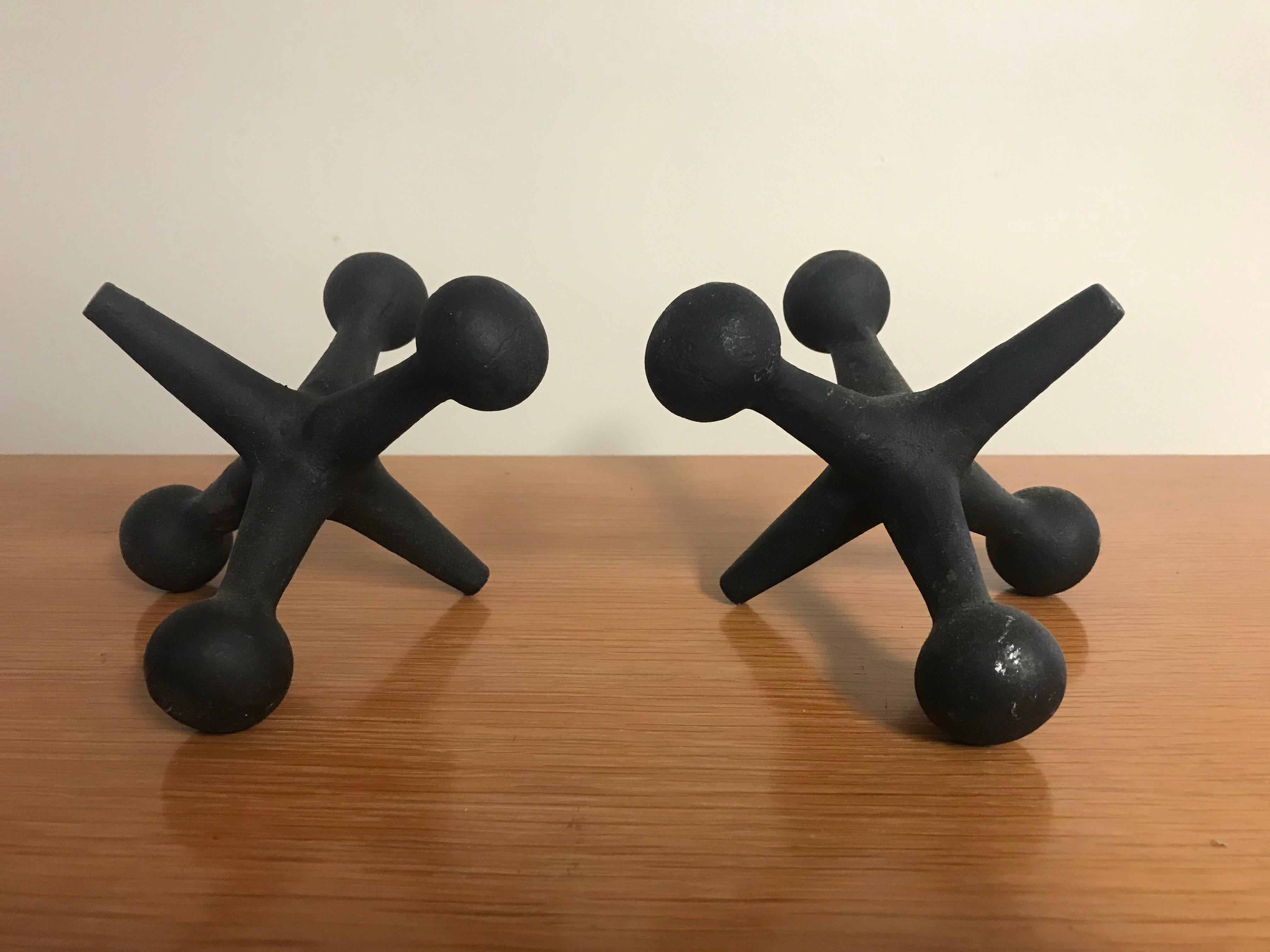 Mid-Century Modern Pair of Black Iron Pop Art 1960s Jacks Bookends by Bill Curry for Design Line