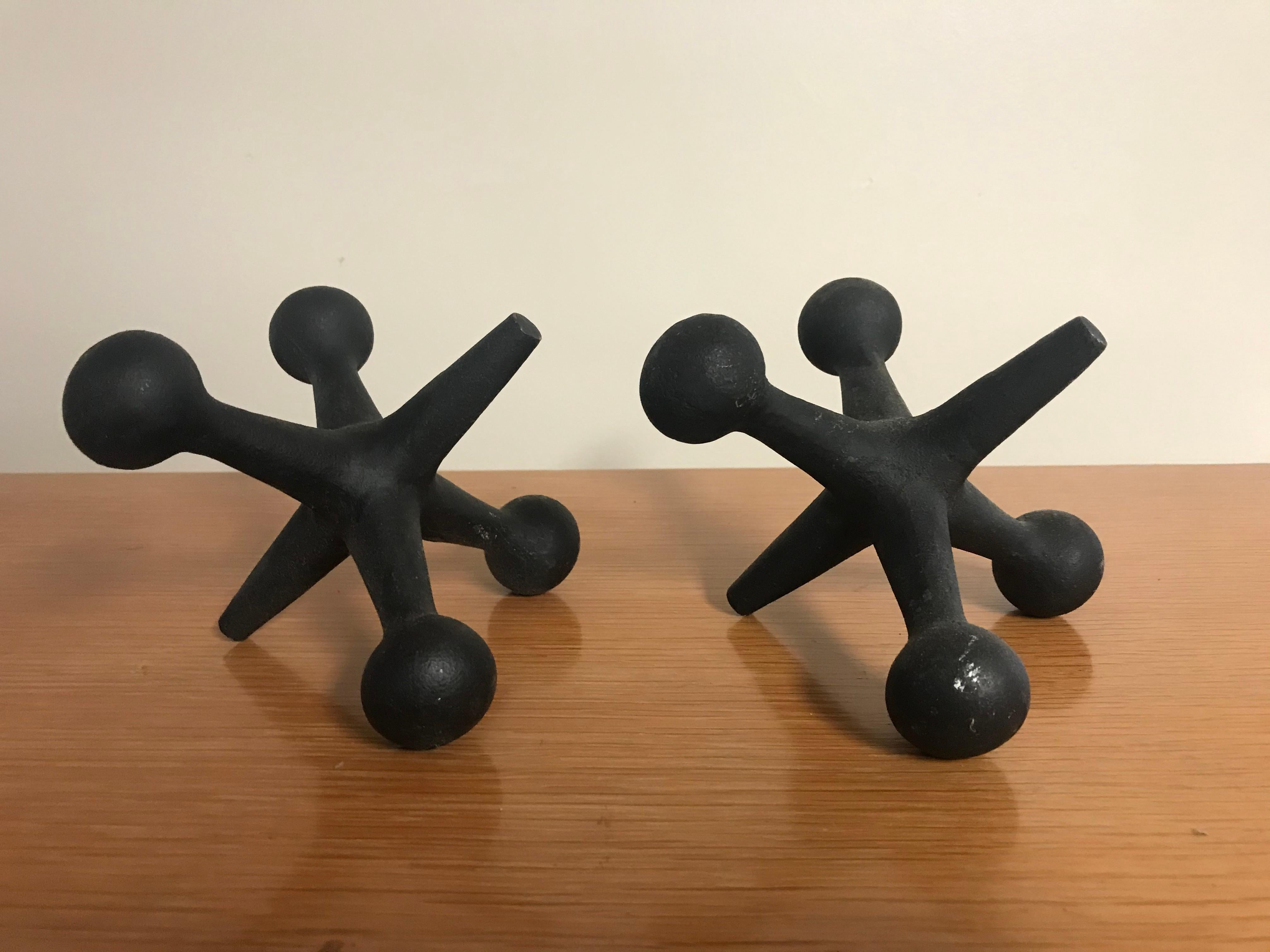 American Pair of Black Iron Pop Art 1960s Jacks Bookends by Bill Curry for Design Line