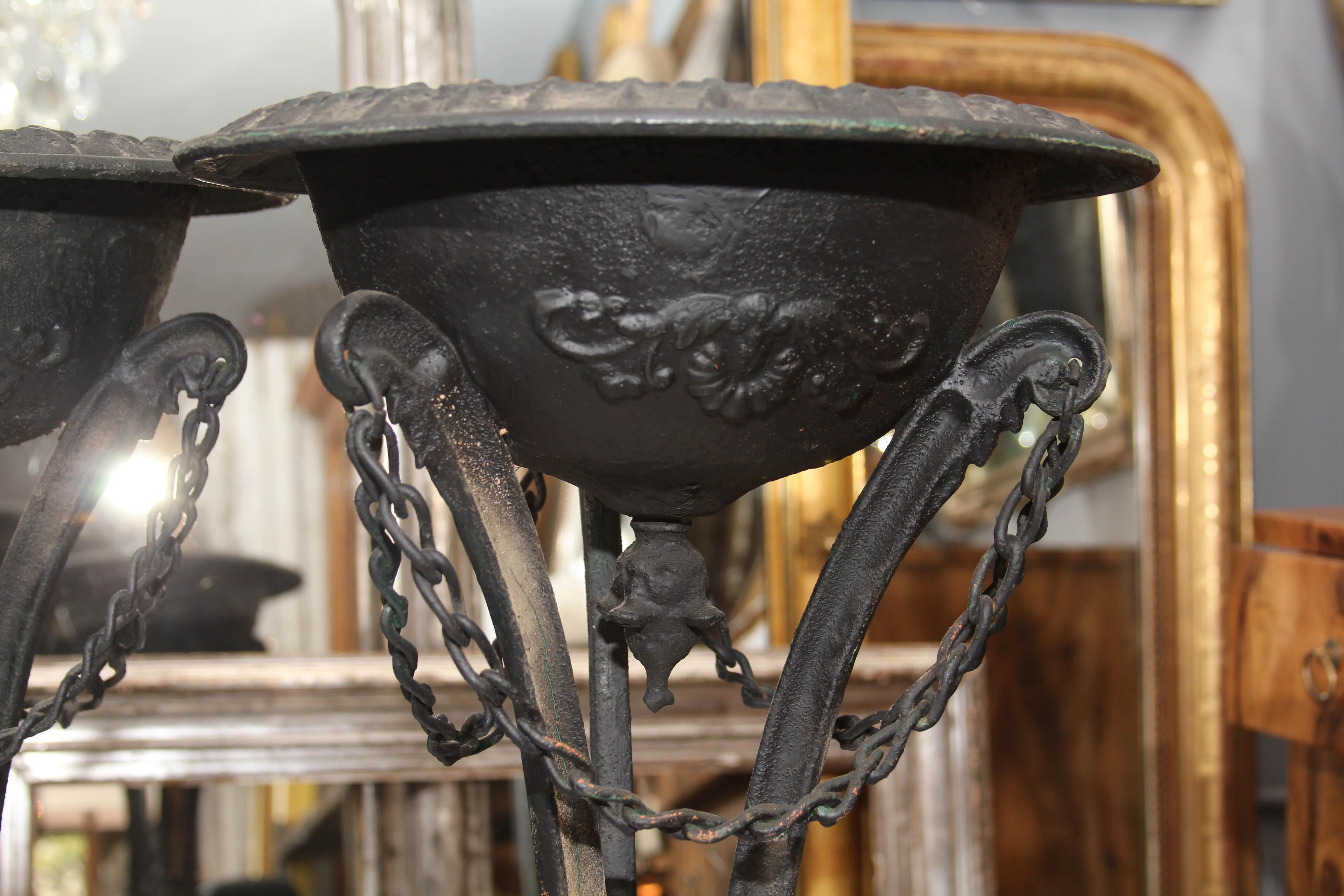 Pair of Black Iron Standing Urns or Planters 4